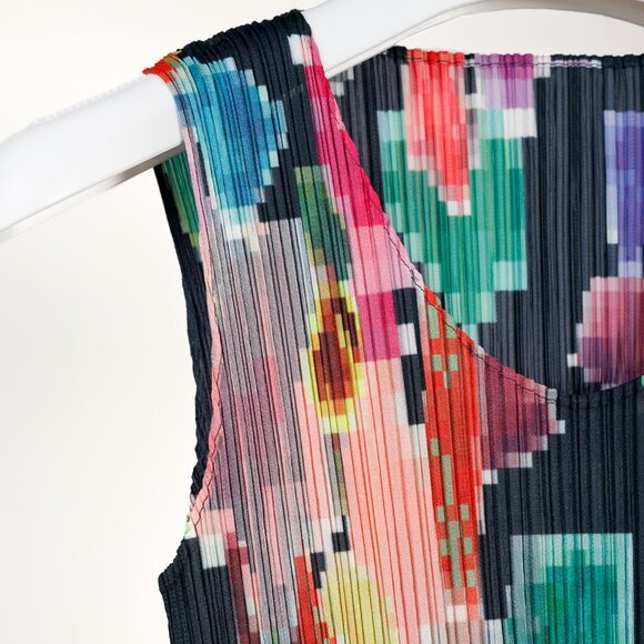 Pleats Please Issey Miyake Archival Pixelated Multicolour Flower Dress, Size M - Picture 3 of 7